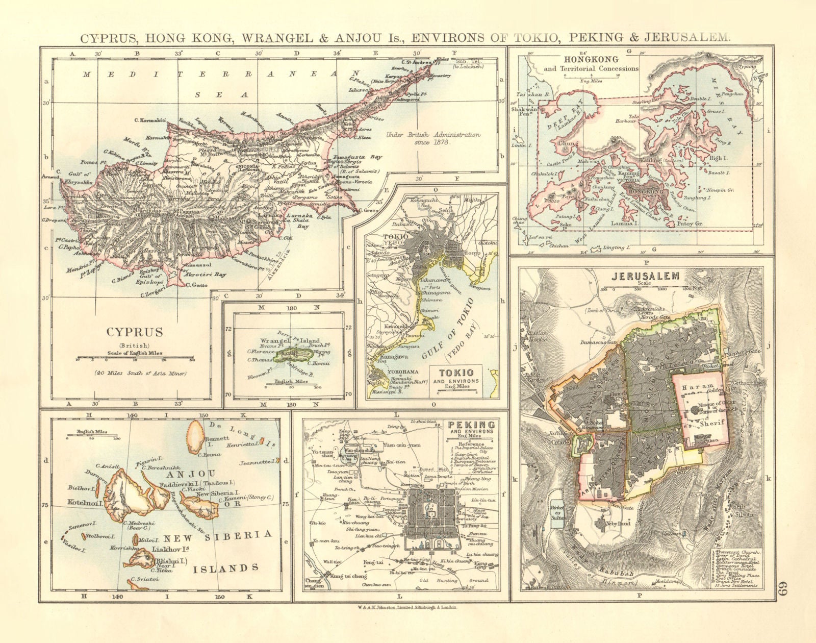 CYPRUS HONG KONG TOKYO PEKING JERUSALEM. City plans. Anzhu islands  1906 map